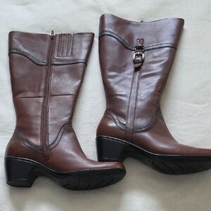 Clarks Dark Brown Heeled Boots with‎ Buckle